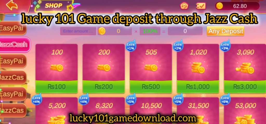 Lucky 101 Game Deposit and Withdrawal through Jazz Cash