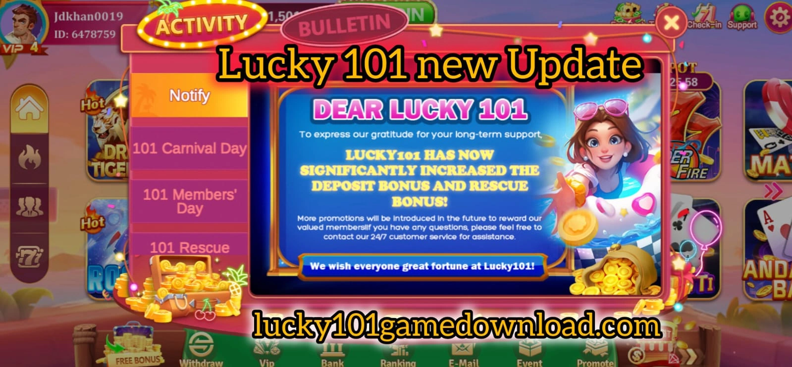 Lucky 101 New Update interface screenshot